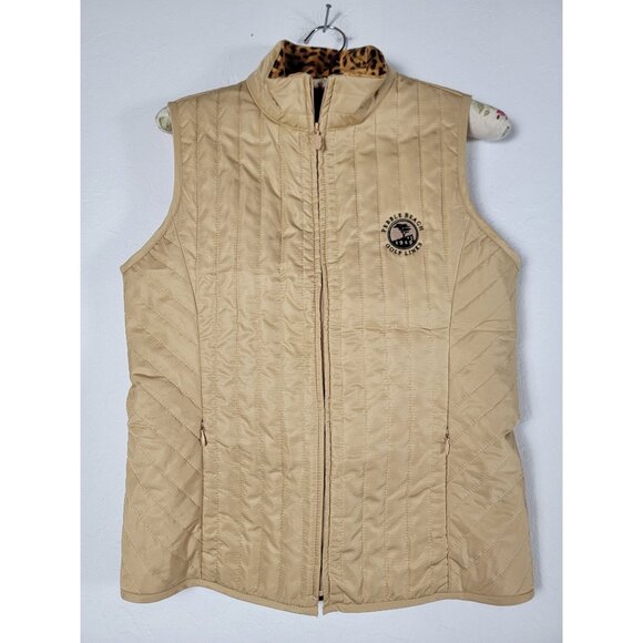 EP Pro Pebble Beach Womens Full-Zip Quilted Vest Small Beige Leopard Collar Logo - Picture 1 of 7